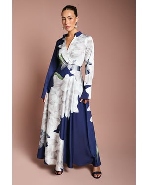 Placement Print Wrap Front Maxi Dress