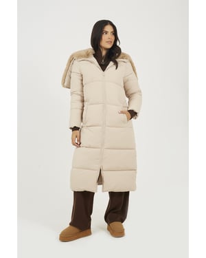 Cream Maxi Padded Jacket With Split Hood