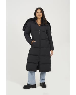 Black Maxi Padded Jacket With Split Hood