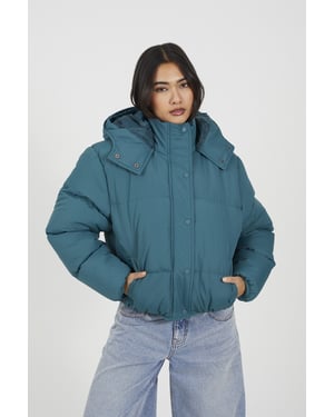 Teal Oversized Hooded Short Puffer Jacket