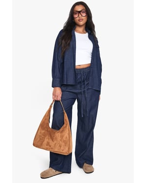 Plus Chambray Drawstring Wide Leg Trouser