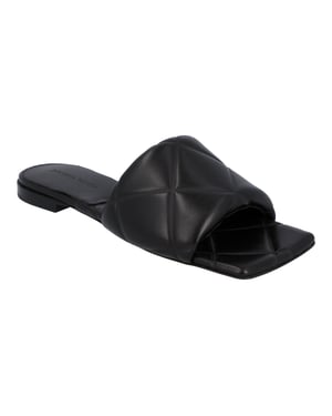 Bottega Veneta Dam Gummi Lido Platta Sandaler i Svart Lammskinn