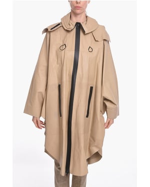 Beige läderregnjacka med fladdermusärm