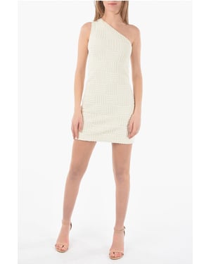 Flätad svampklänning med en axel och INTRECCIO TOWELLING i beige