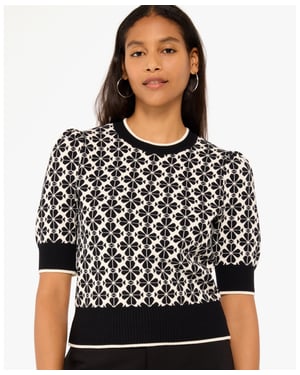 Spade Flower Puff Sleeve Sweater