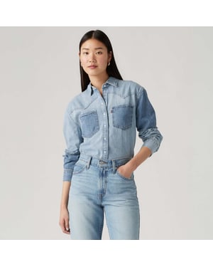 Women's Levis Teodora Lightweight Western Denim Shirt in Light Blue