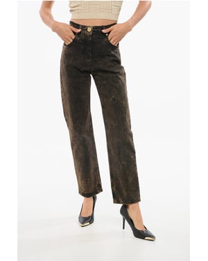 Raka jeans med syratvätteffekt, 18 cm i brunt, svart