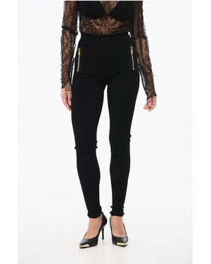 Stickade leggings med dragkedja i svart