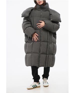 MM6 Quilted Maxi Dunjacka med Avtagbar Huva i Grå