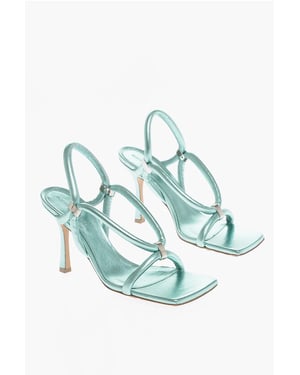 Lädersandaler Metallic Look 9 cm i Ljusblått