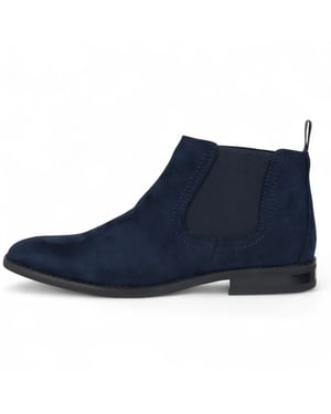 Marinblå mocka chelsea-stövlar för män, fodrade med äkta läder, slip-on