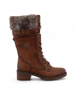 Mustang dames bruine halfhoge imitatiebont winter gevechtslaarzen