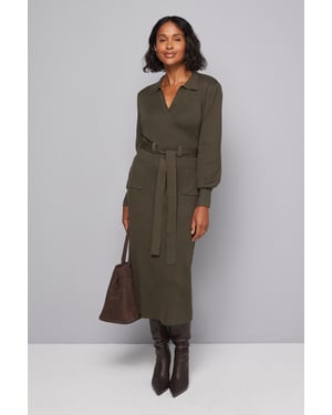 Collared Belted Midi Dress