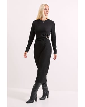 Buckle Twist Front Crinkle Jersey Midi Dress