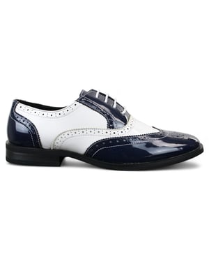 Herrskor med snörning i marinblått och vitt, eleganta brogues