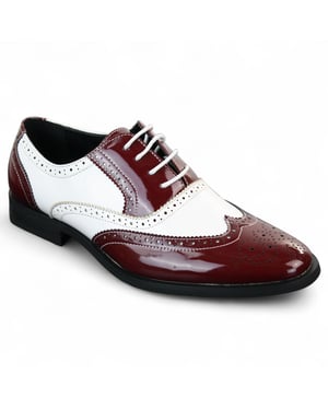 Herrskor med snörning i lack, röda och vita brogues, eleganta finskor