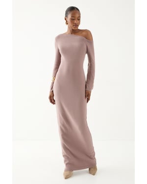 Knitted Asymmetric Neckline Midaxi Dress