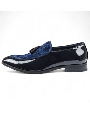Men's Navy Velvet Tassel Loafers Formal Patent Dress Shoes