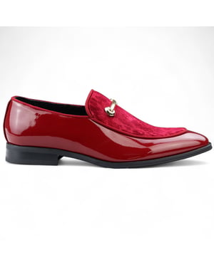 Eleganta röda loafers med läderfoder och sammetsslip-on för män