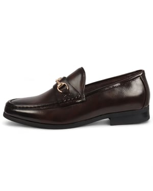 Men's Brown Loafers with Gold Buckle Smart Slip-On Shoes