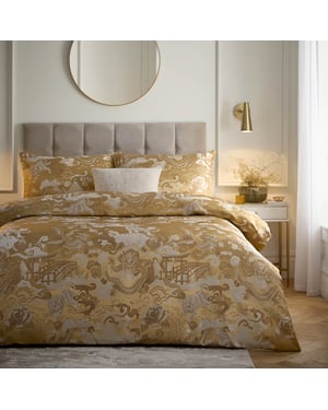 Paoletti Baransu Jacquard Duvet Cover Set, King, Gold