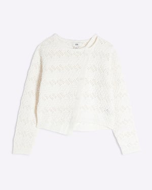 River Island Girls Jumper Cream Asymmetric Textured