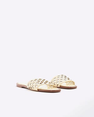 River Island Womens Mule Sandals Yellow Wide Fit Laser Cut