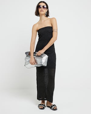 River Island Womens Maxi Dress Black Knitted Glitter Bandeau
