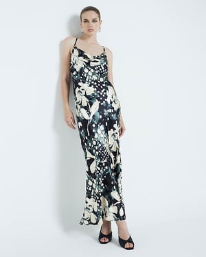 River Island Womens Maxi Slip Dress Grey Abstract Print Satin