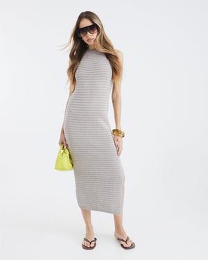 River Island Womens Maxi Dress Grey Sleeveless Metallic Crochet