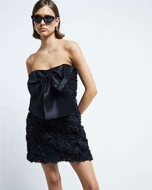 River Island Womens Mini Dress Black Bandeau Bow