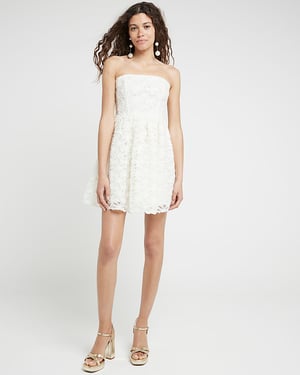 River Island Womens Mini Skater Dress Cream Lace Bandeau