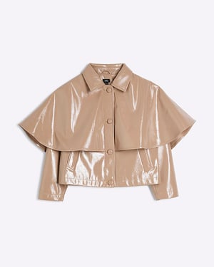 River Island Girls Cape Jacket Beige Faux Leather