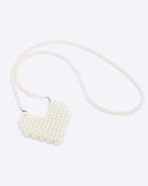 River Island Womens Crossbody Bag Cream Pearl Heart Mini