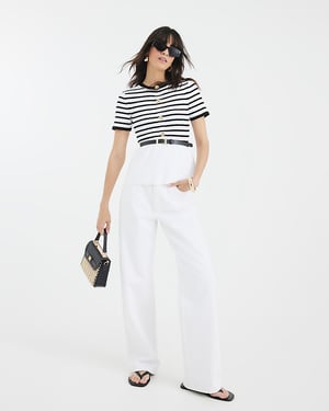 River Island Womens Peplum Top Cream Striped Knit Belted