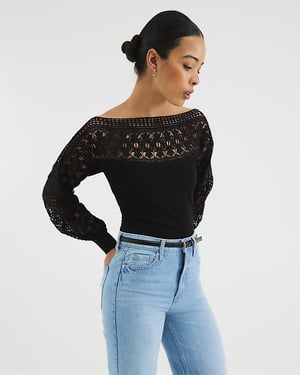 River Island Womens Jumper Black Hybrid Lace Knit