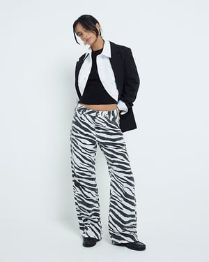 River Island Womens Straight Jeans Petite Black Zebra Relaxed
