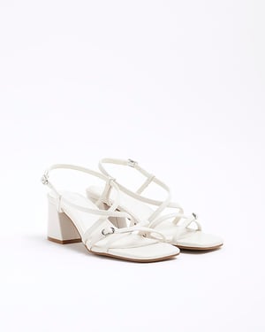 River Island Womens Sandals White Wide Fit Strappy Block Heel