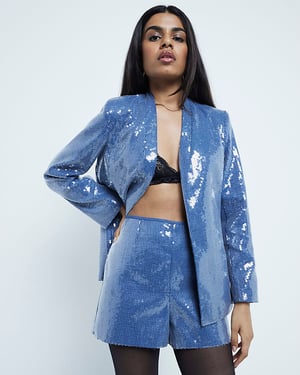 River Island Womens Shorts Petite Blue Sequin