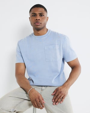 River Island Mens T-Shirt Blue Regular Fit Washed