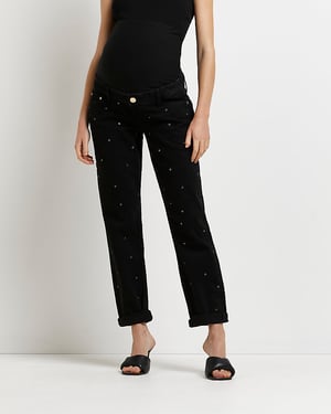 River Island Womens Mom Jeans Black Mid Rise Maternity