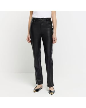River Island Womens Straight Trousers Black Faux Leather