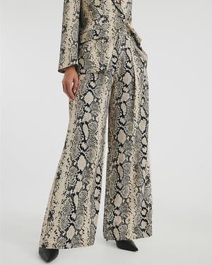 River Island Womens Wide Leg Trousers Cream Snake