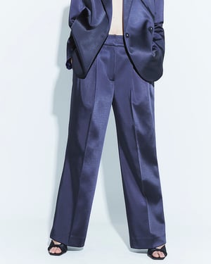 River Island Womens Wide Leg Trousers Navy Bonded Satin