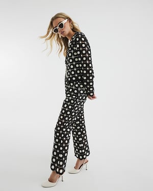 River Island Womens Flared Trousers Petite Black Crochet