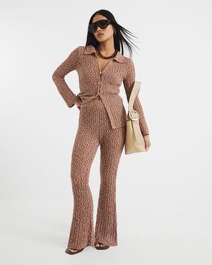 River Island Womens Flared Trousers Petite Brown