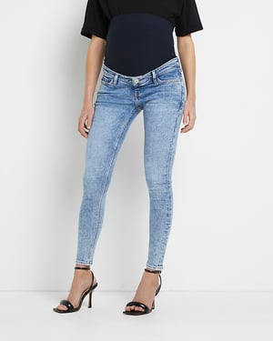 River Island Womens Skinny Jeans Blue Mid Rise Maternity
