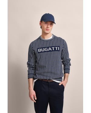 Bugatti Herren Trui met ronde hals en opvallende logoprint
