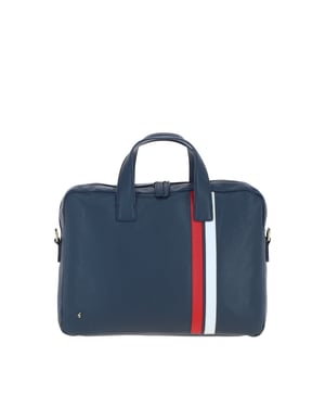 Real Leather Messenger Bag with Striped Front Detail