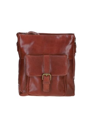 Compact Real Leather Messenger Bag with Front Buckle Pocket